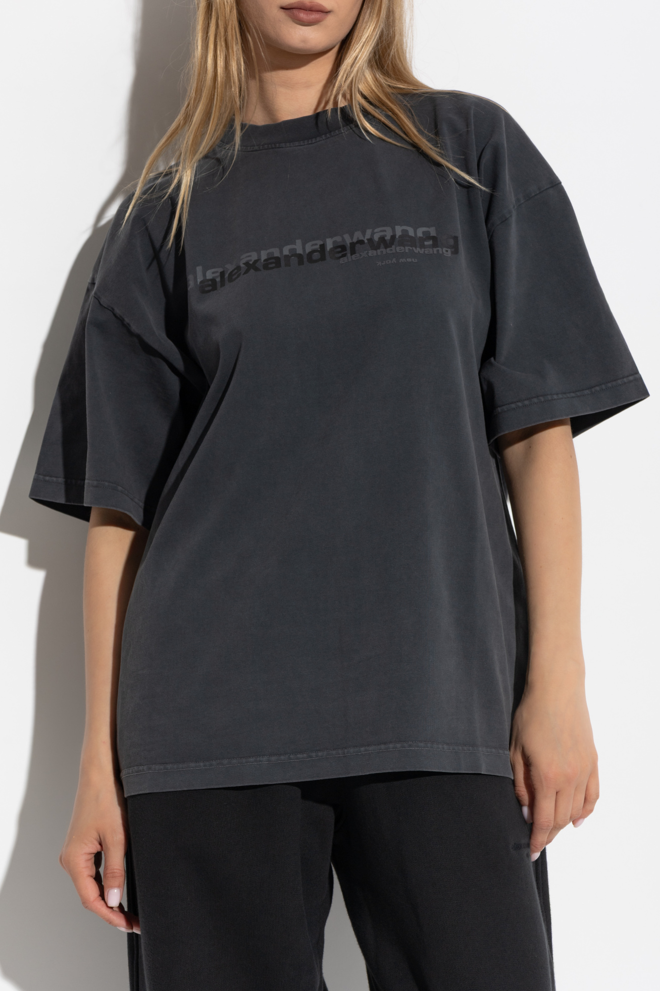 Tシャツ・カットソー T BY ALEXANDER WANG Women Tops 4CC4241515208A Grey Alexander Wang Women's Glitter Essential Shrunken T-Shirt in